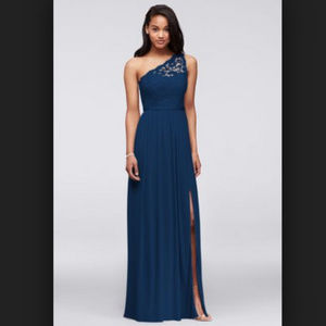 Long One Shoulder Lace Bridesmaid Dress in Marine